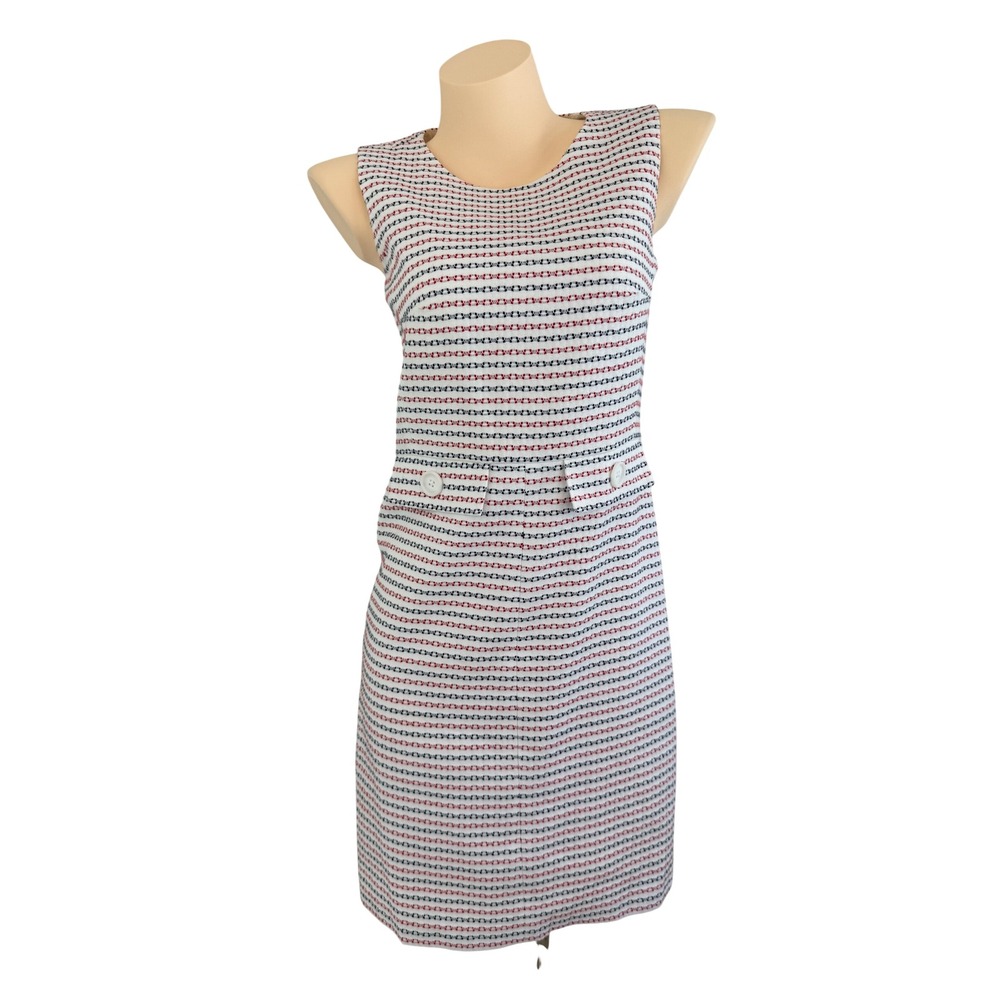 Preppy Mod Brooks Brothers White Red Blue Tweed Sleeveless Shift Dress Size 0
